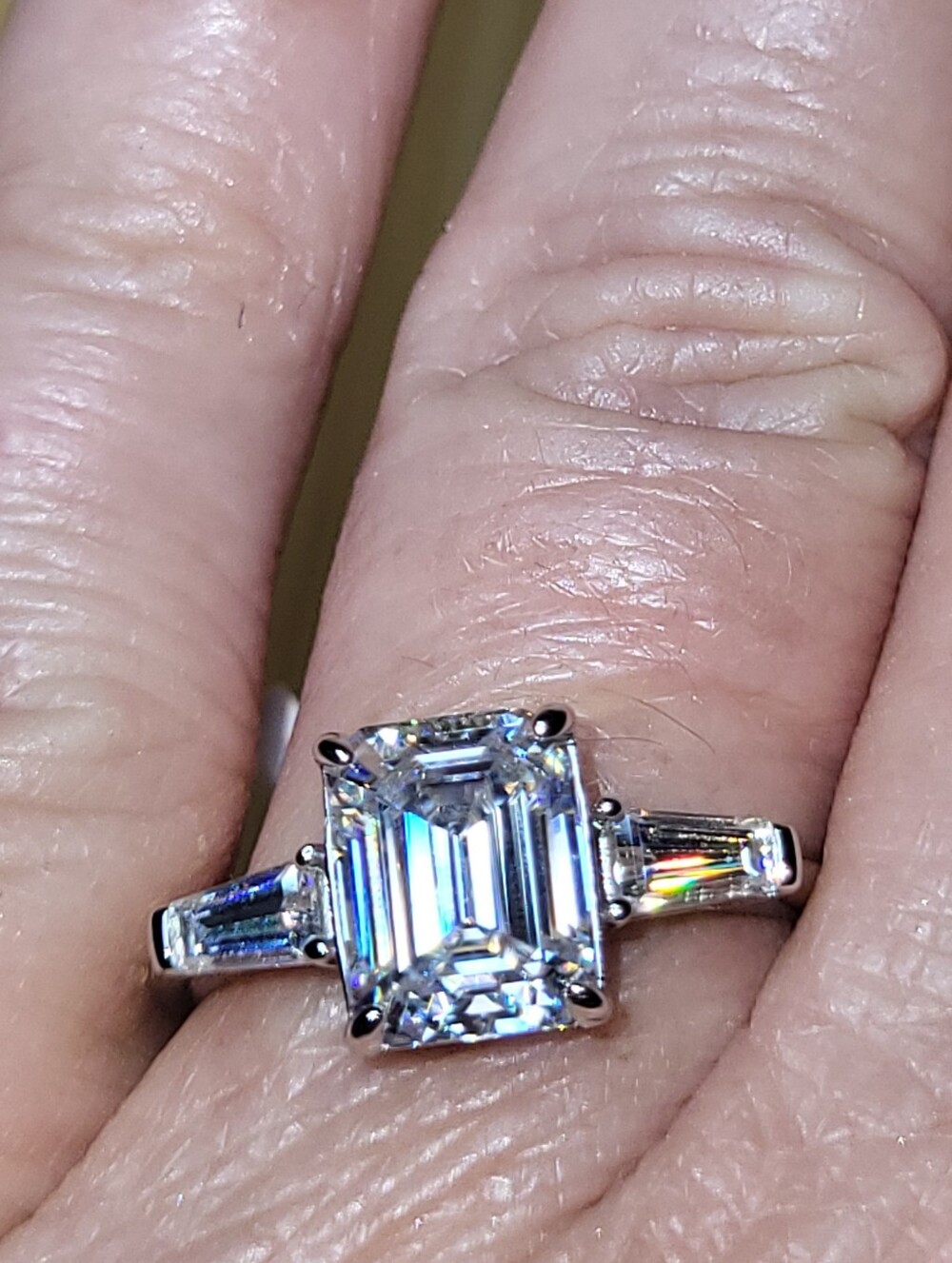 Classic 3.60CTW Emerald-Cut Moissanite Solitaire Ring with Side Baguettes, 925